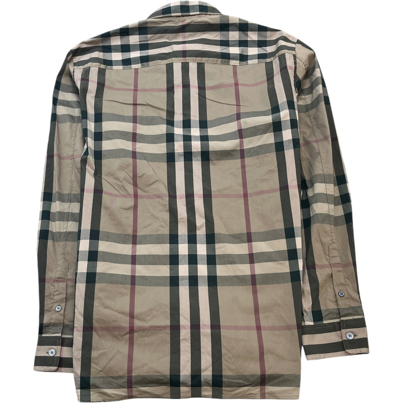 Men's Checkered Short Sleeve Shirt Beige Size L