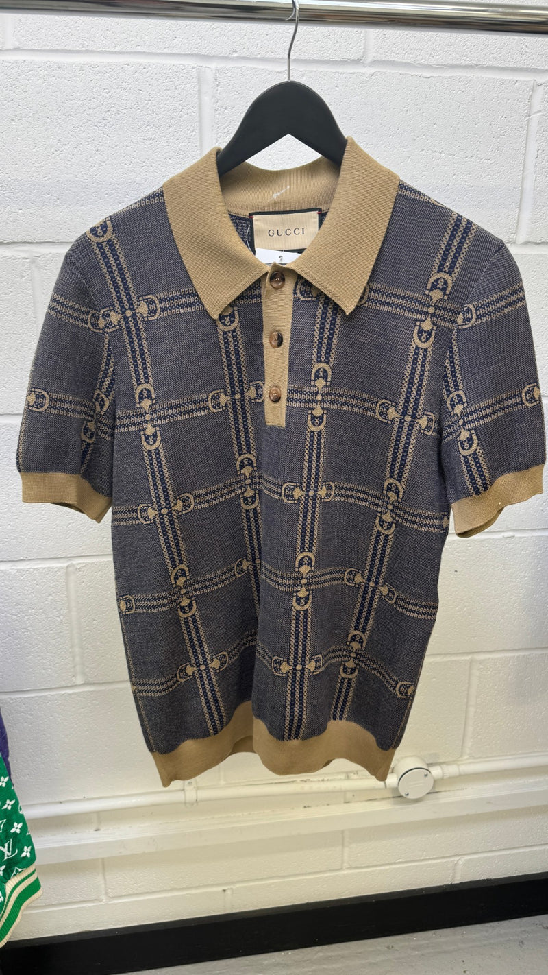 Men's Horsebit Polo Shirt Beige Size S