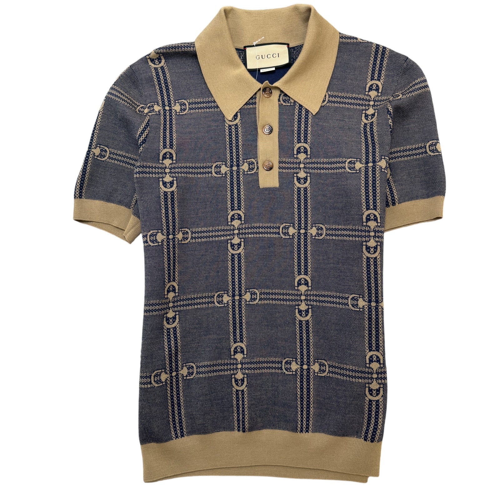 Men's Horsebit Polo Shirt Beige Size S - Photo 1