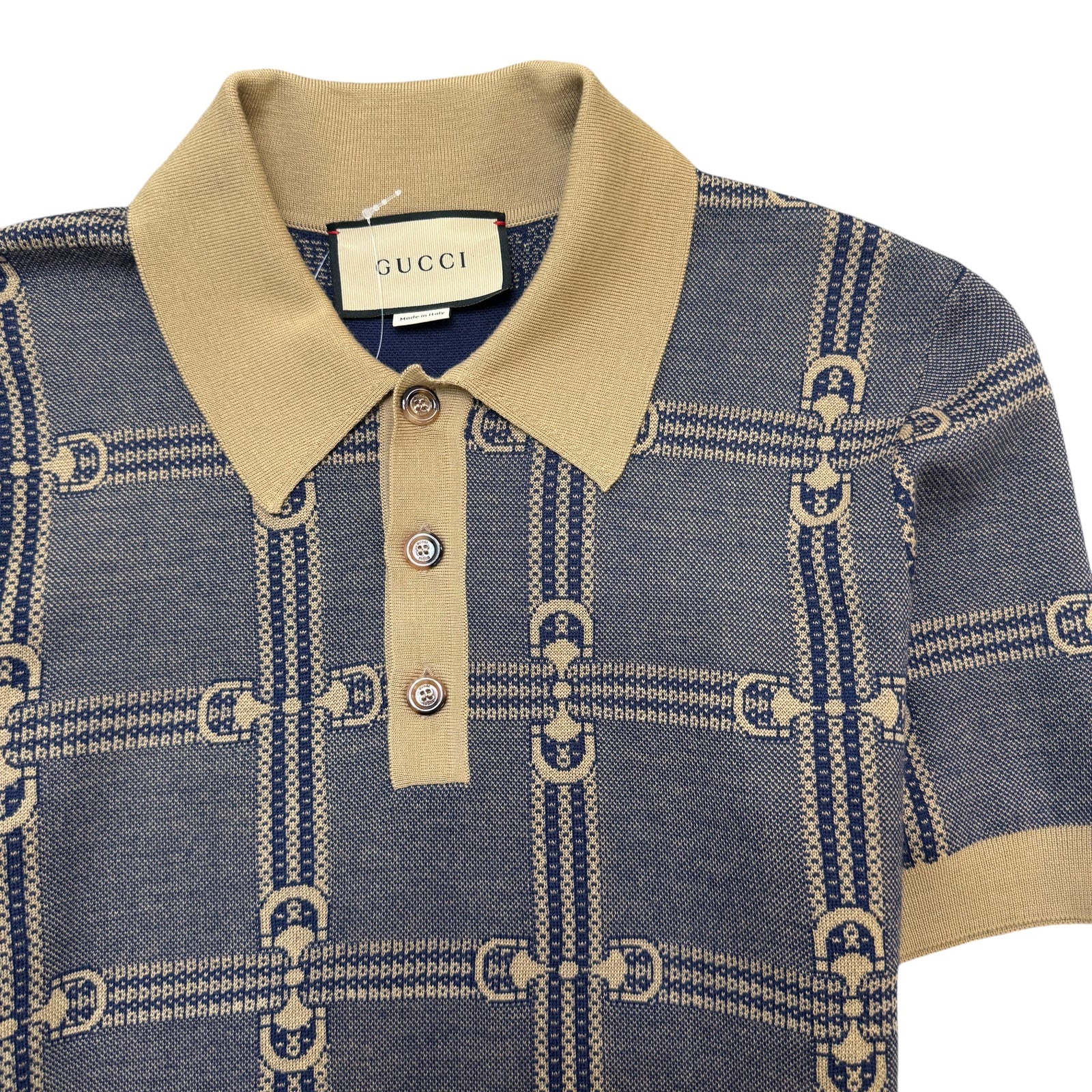 Men's Horsebit Polo Shirt Beige Size S - Photo 3