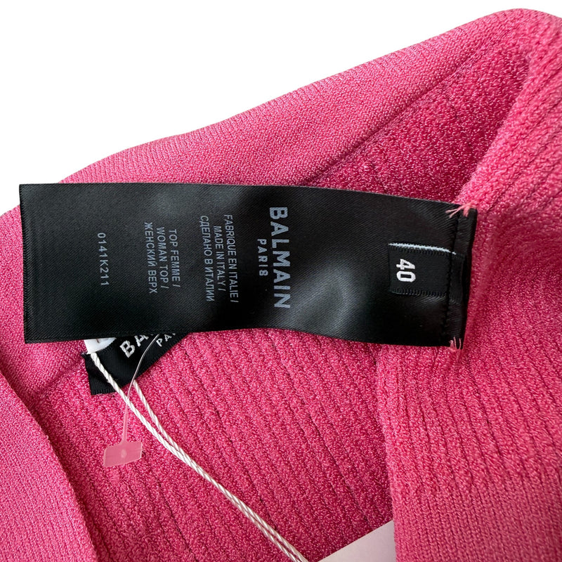 Women's Halterneck Knitted Cropped Top Pink Size S