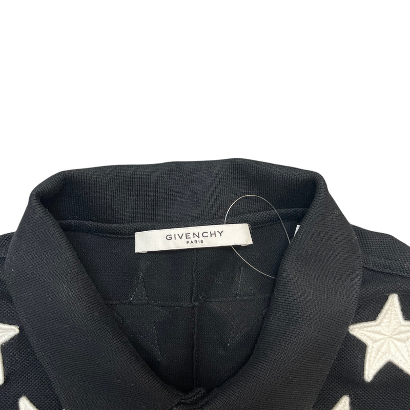 Men's Applique Stars Polo Shirt Black Size XL
