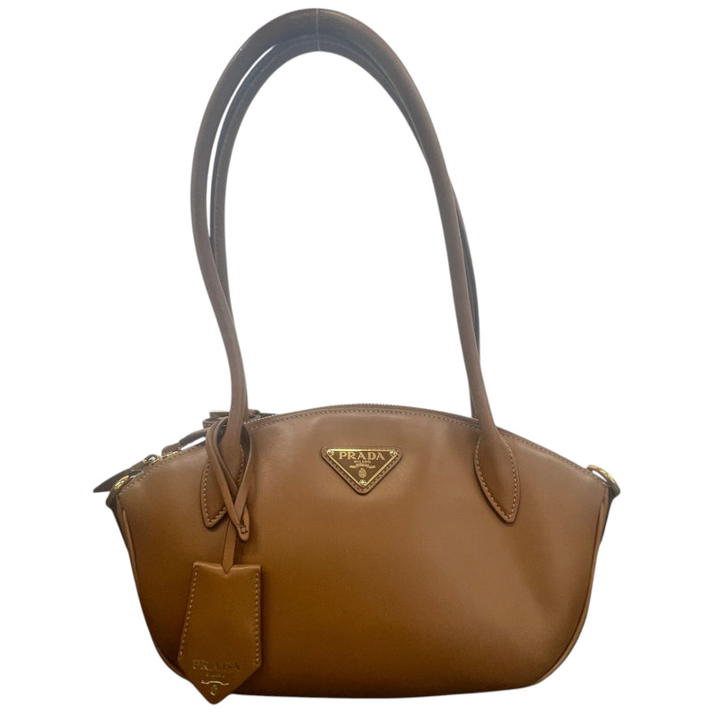 Prada Women's Plaque Logo Handbag Brown
