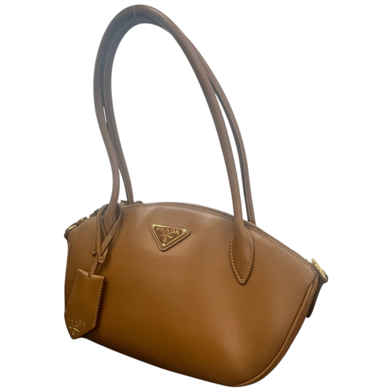 Prada Women's Plaque Logo Handbag Brown