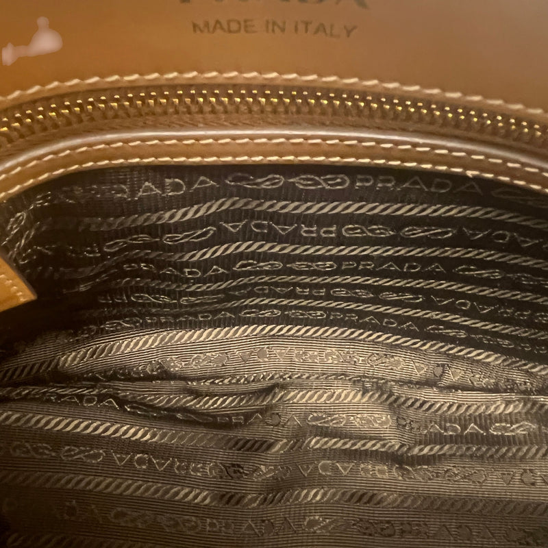 Prada Women's Plaque Logo Handbag Brown