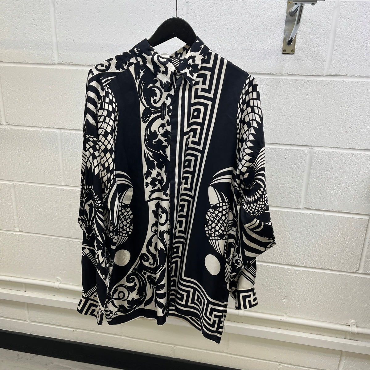 Men's Baroque Print Long Sleeve Shirt Black Size 5XL - Photo 8