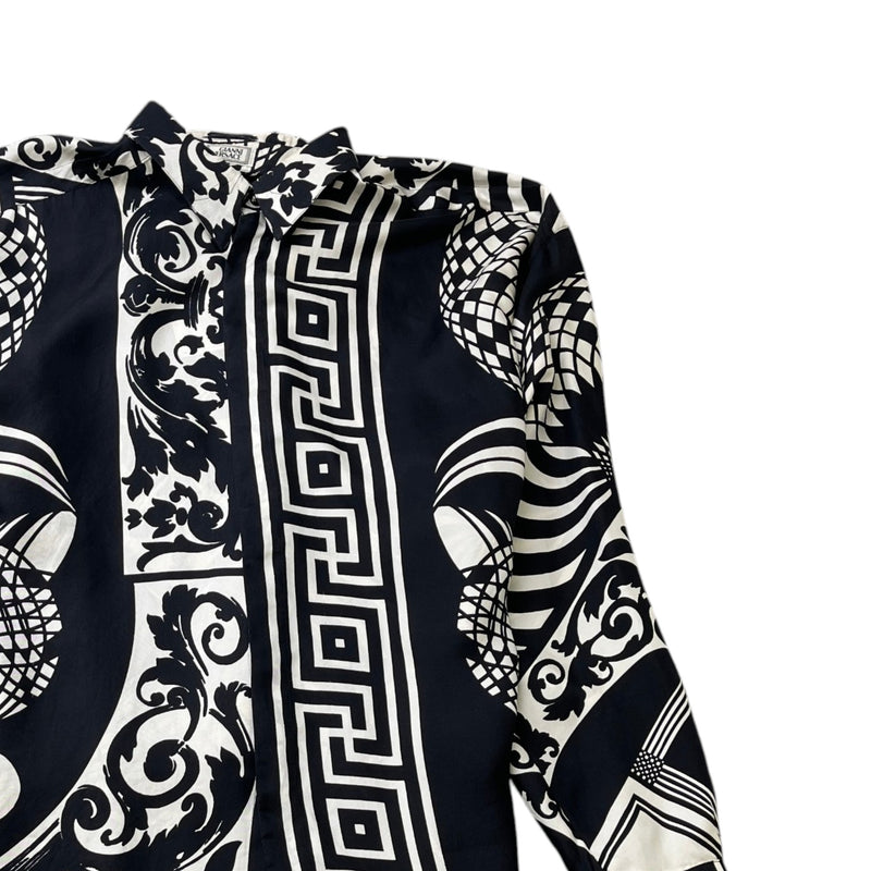 Men's Baroque Print Long Sleeve Shirt Black Size 5XL