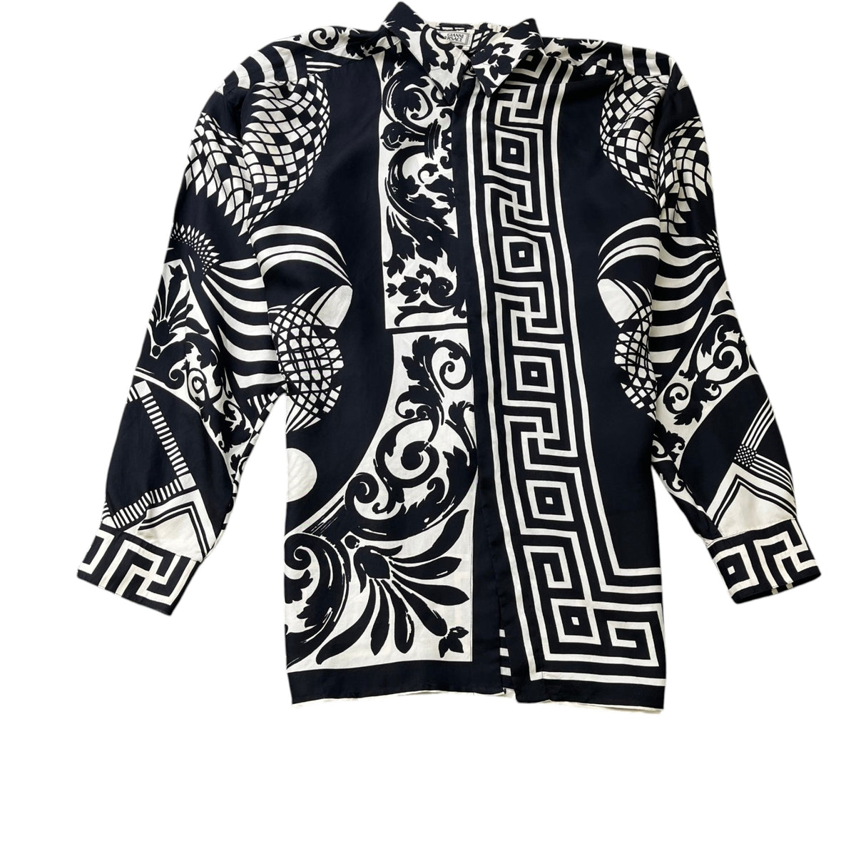 Men's Baroque Print Long Sleeve Shirt Black Size 5XL - Photo 1