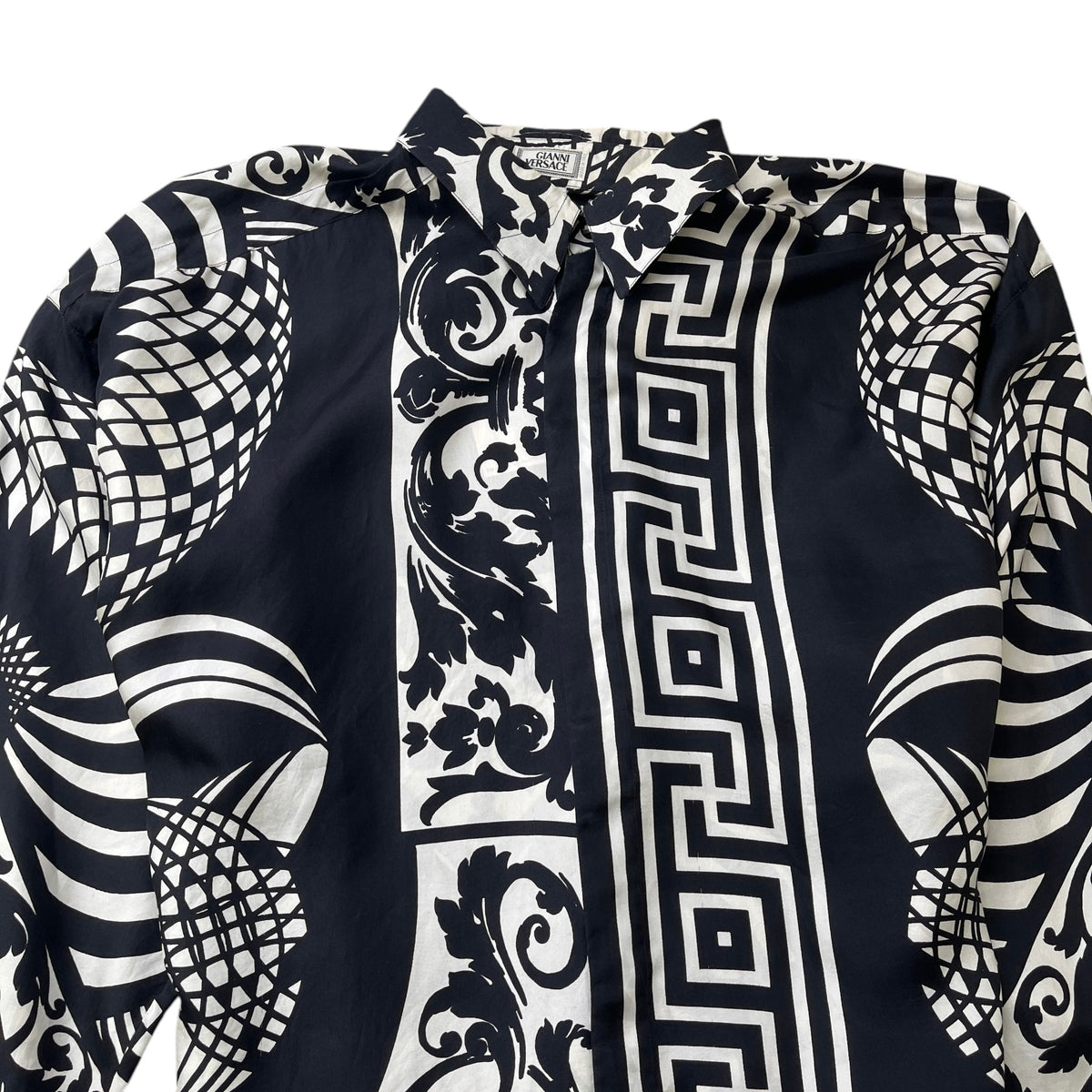 Men's Baroque Print Long Sleeve Shirt Black Size 5XL - Photo 5