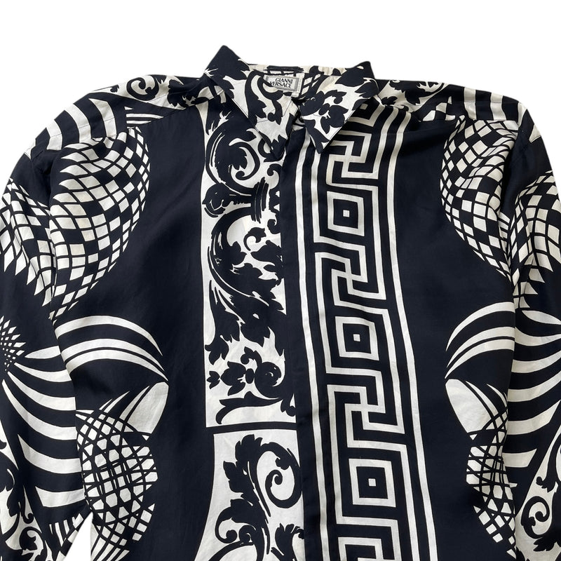 Men's Baroque Print Long Sleeve Shirt Black Size 5XL