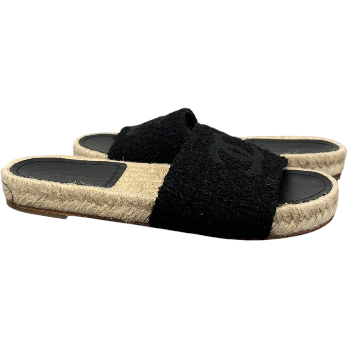 Women's CC Tweed Espadrilles Slides Black Size UK 2 / EU 35 - Photo 2