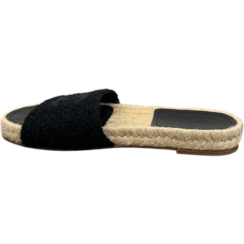 Women's CC Tweed Espadrilles Slides Black Size UK 2 / EU 35