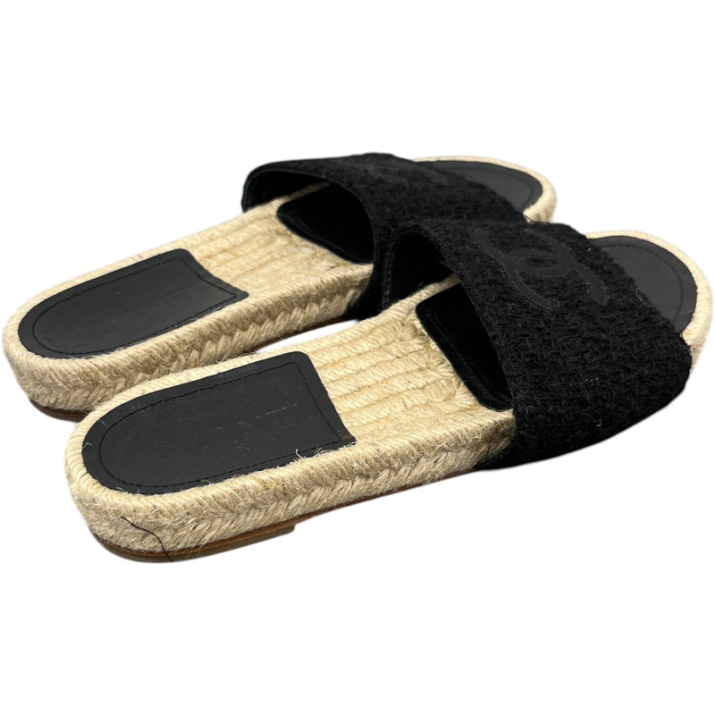 Women's CC Tweed Espadrilles Slides Black Size UK 2 / EU 35
