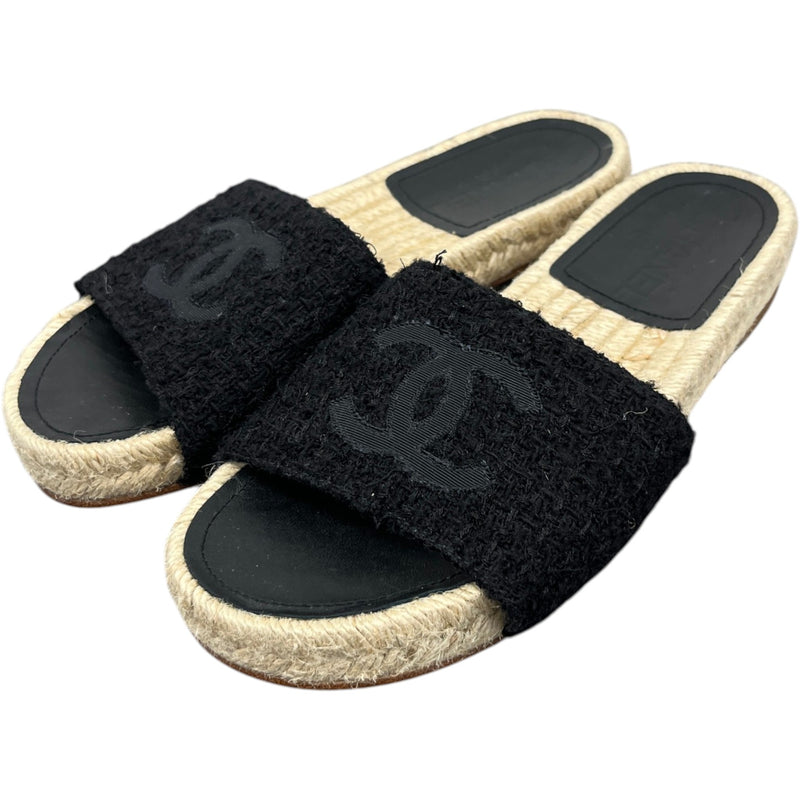 Women's CC Tweed Espadrilles Slides Black Size UK 2 / EU 35