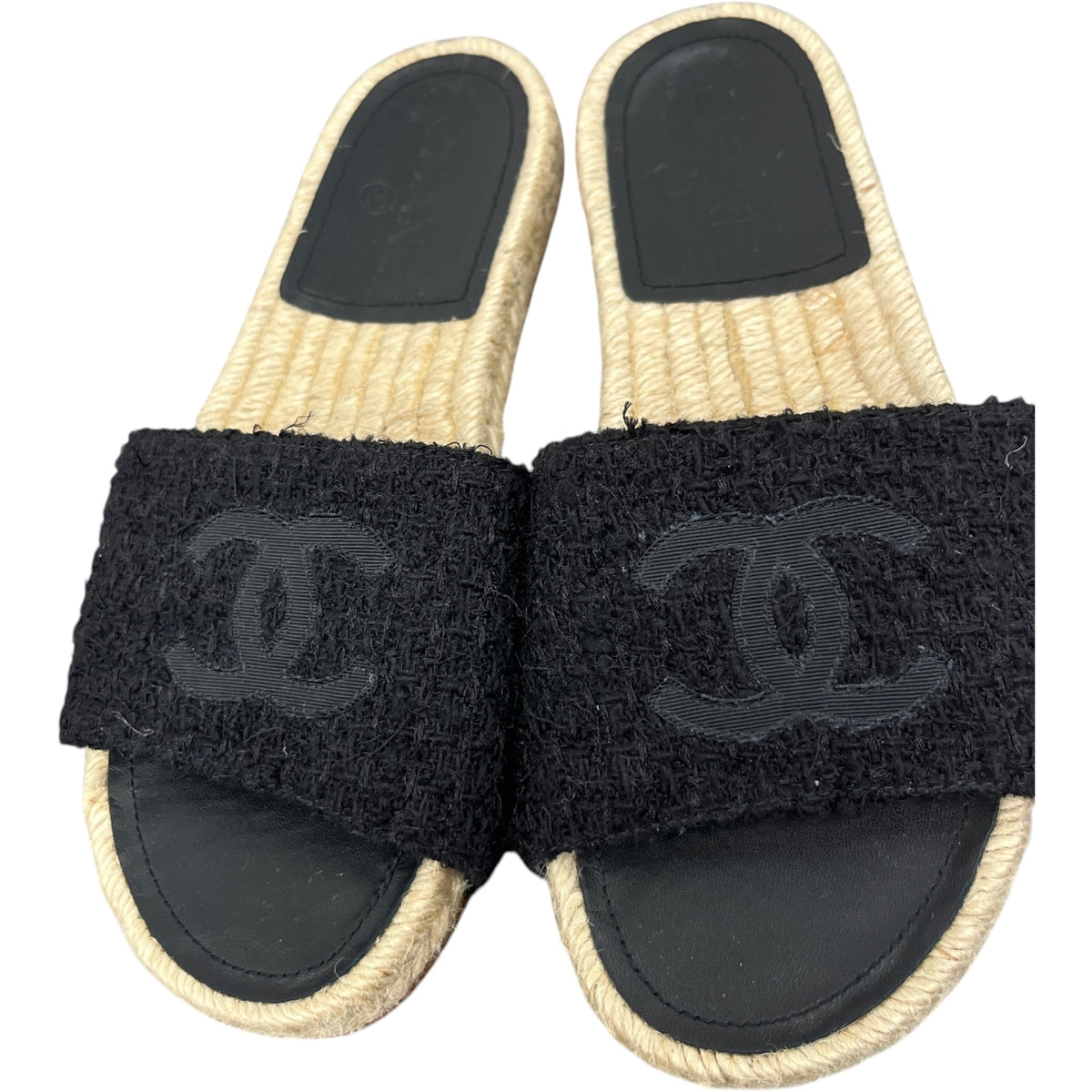 Women's CC Tweed Espadrilles Slides Black Size UK 2 / EU 35 - Photo 9