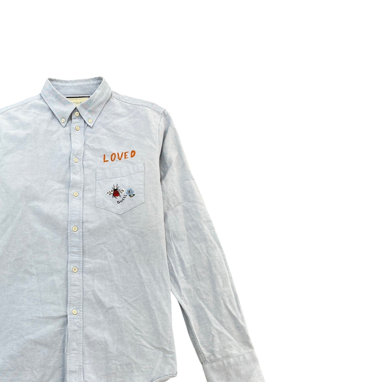 Men's Embroidered Bee Logo Long Sleeve Shirt Blue Size M - Photo 3