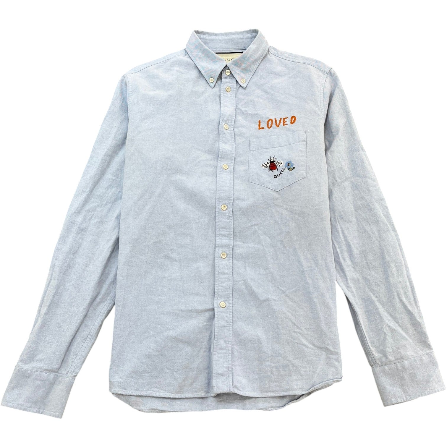 Men's Embroidered Bee Logo Long Sleeve Shirt Blue Size M - Photo 1