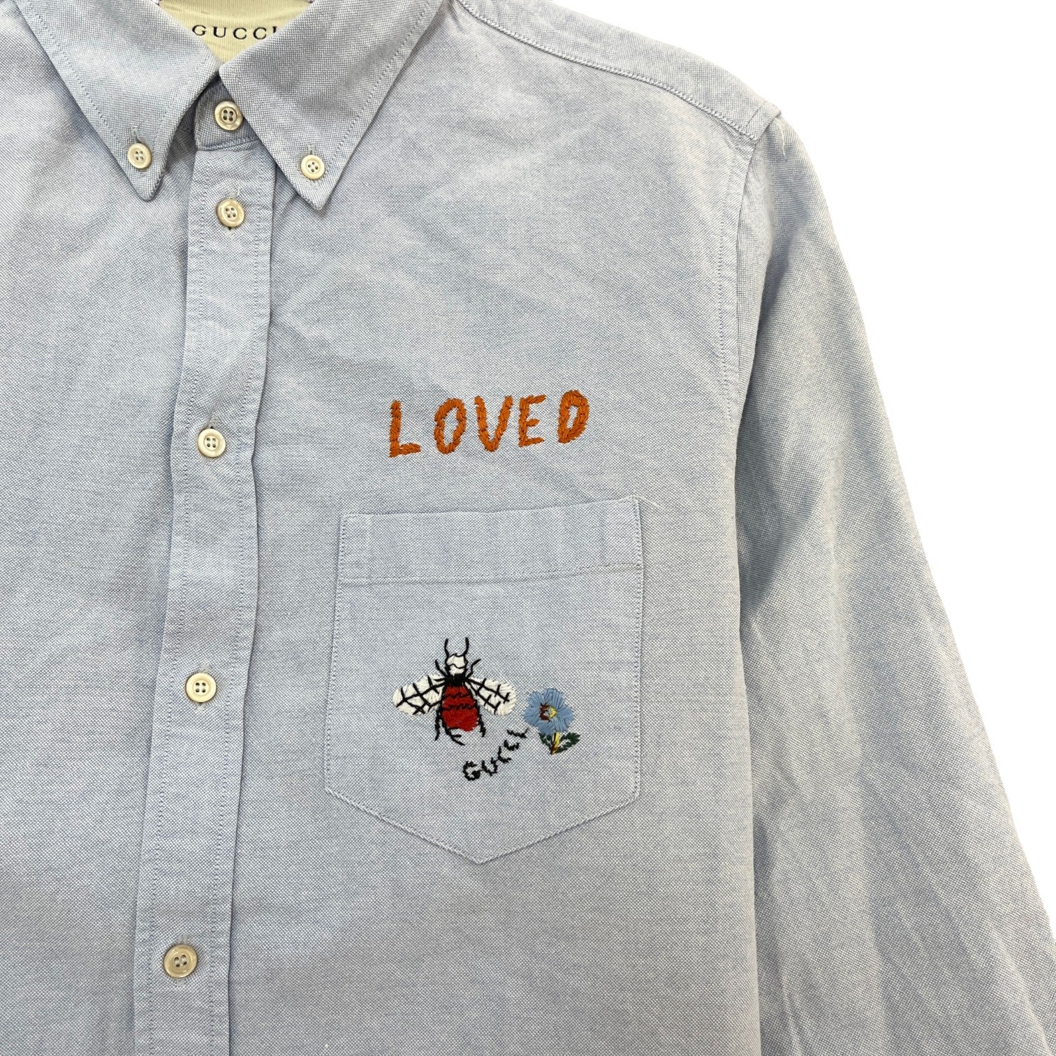 Men's Embroidered Bee Logo Long Sleeve Shirt Blue Size M - Photo 5