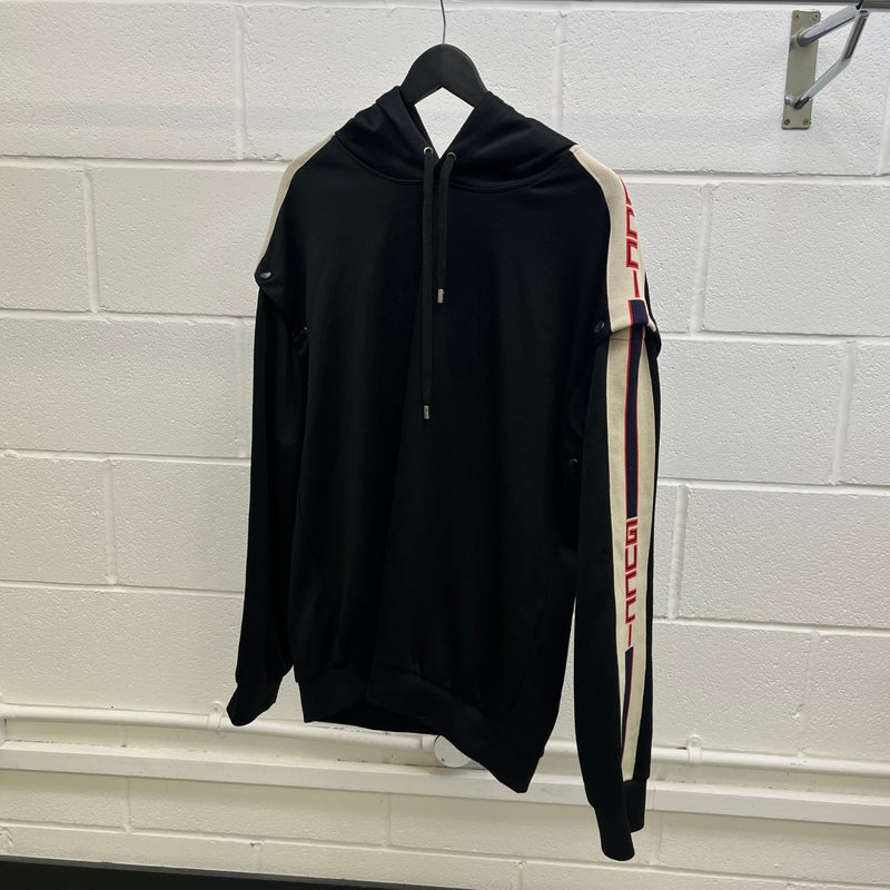 Men's Gg Tape Logo Hoodie Black Size L