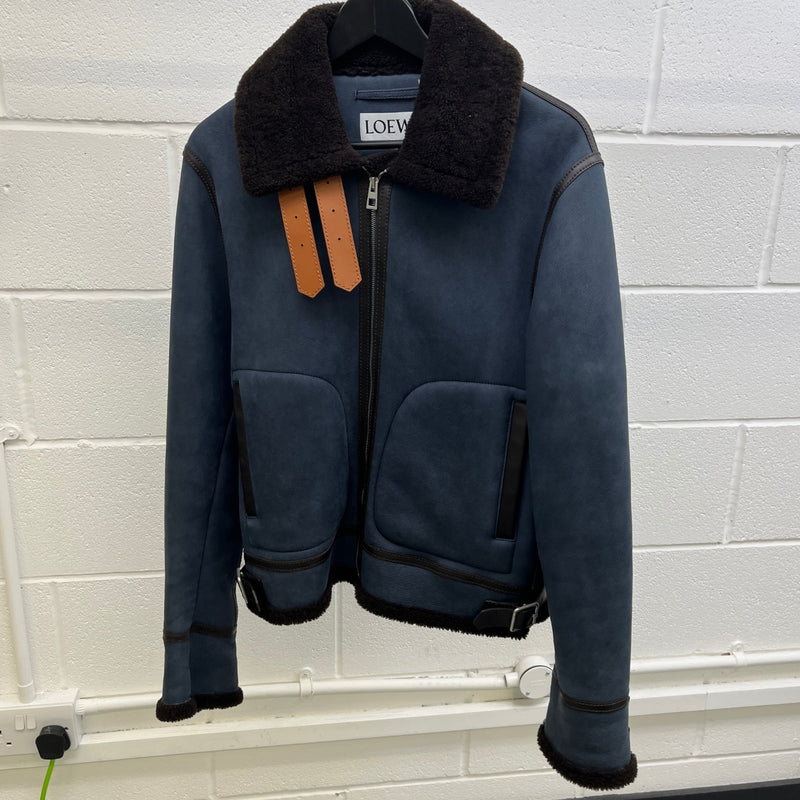 Men's Shearling Lined Aviator Jacket Blue Size IT 48 / M