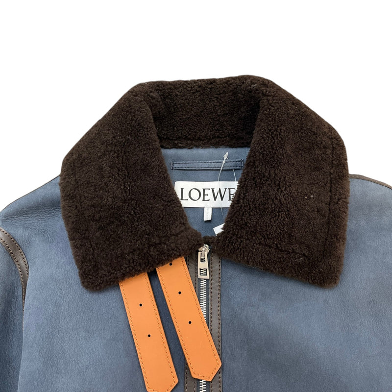 Men's Shearling Lined Aviator Jacket Blue Size IT 48 / M