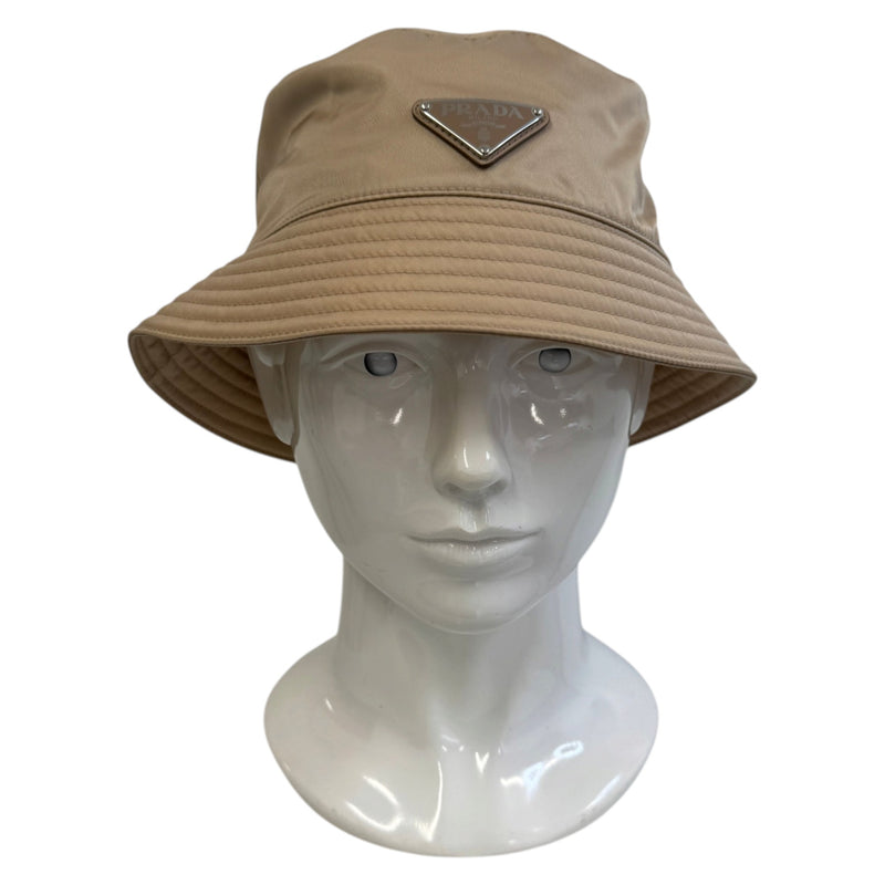 Women's Re-Nylon Plaque Logo Bucket Hat Nude Size S