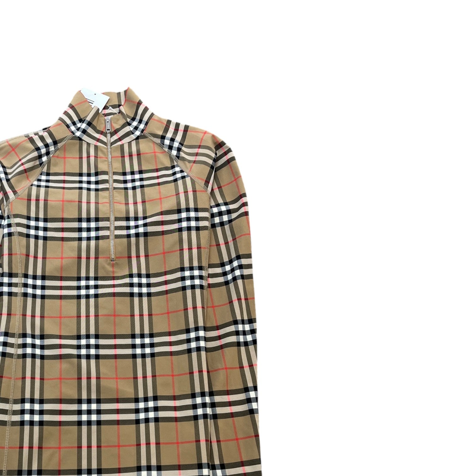 Women's Checkered Long Sleeve T-Shirt Beige Size M - Photo 3