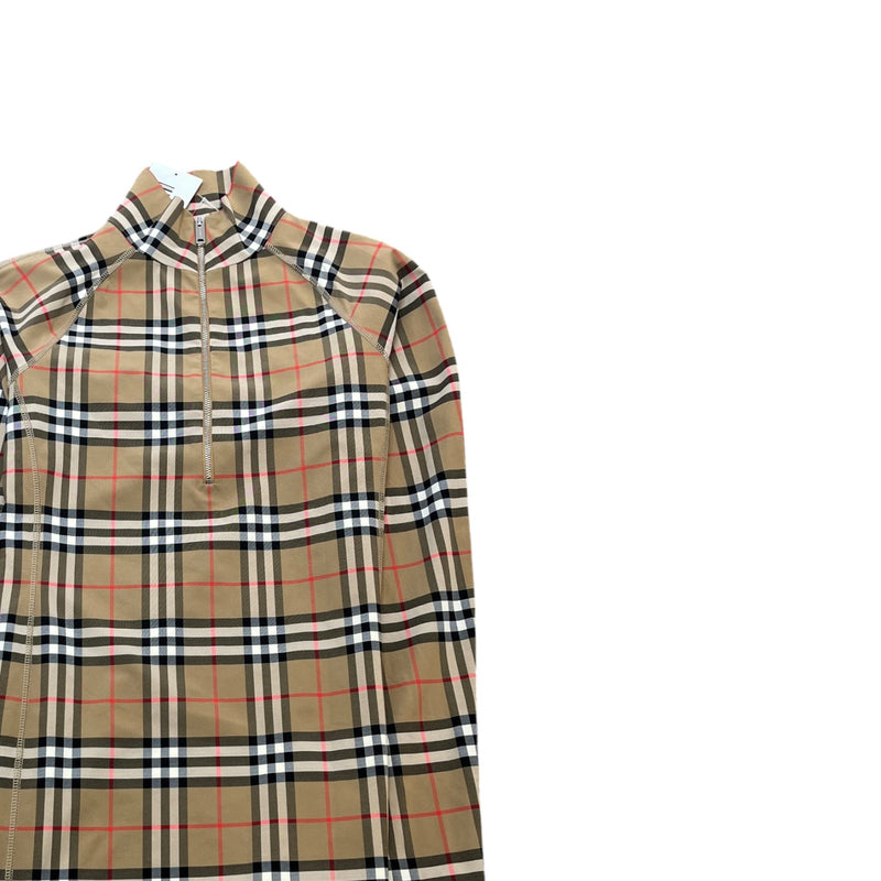 Women's Checkered Long Sleeve T-Shirt Beige Size M