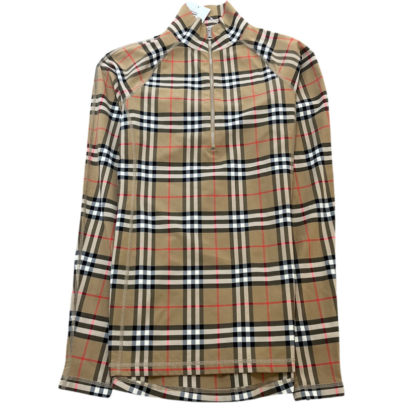 Women's Checkered Long Sleeve T-Shirt Beige Size M