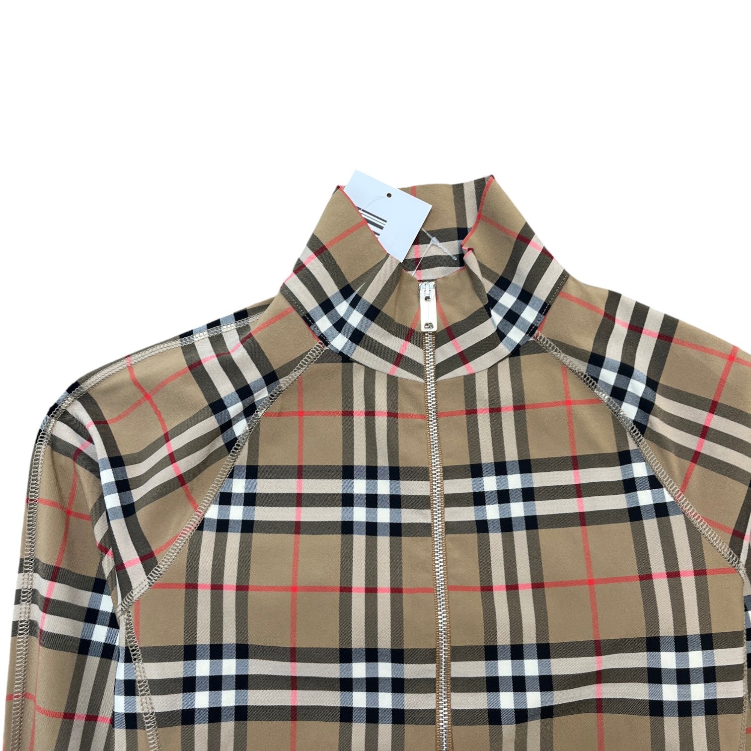 Women's Checkered Long Sleeve T-Shirt Beige Size M - Photo 5