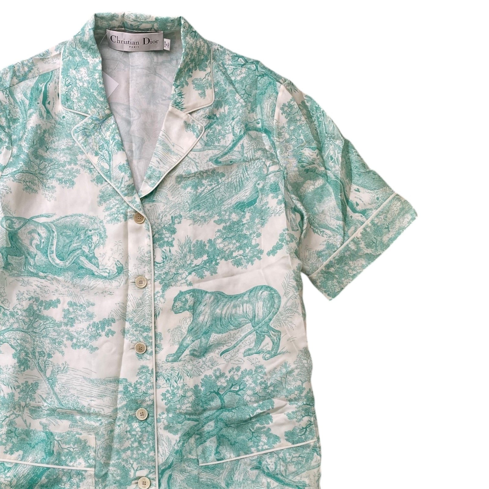 Women's Dioriviera Chez Moi Shirt & Shorts Co-ord Full Tracksuit Green Size L / UK 12 - Photo 4