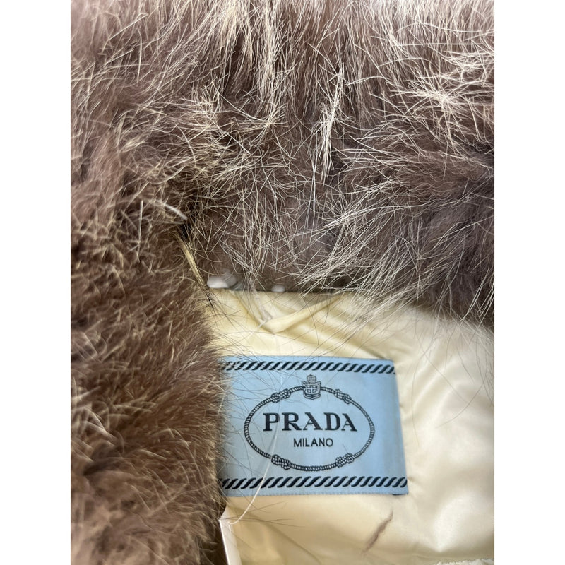 Women's Plaque Logo Fox Fur Down Jacket Grey Size S / UK 8