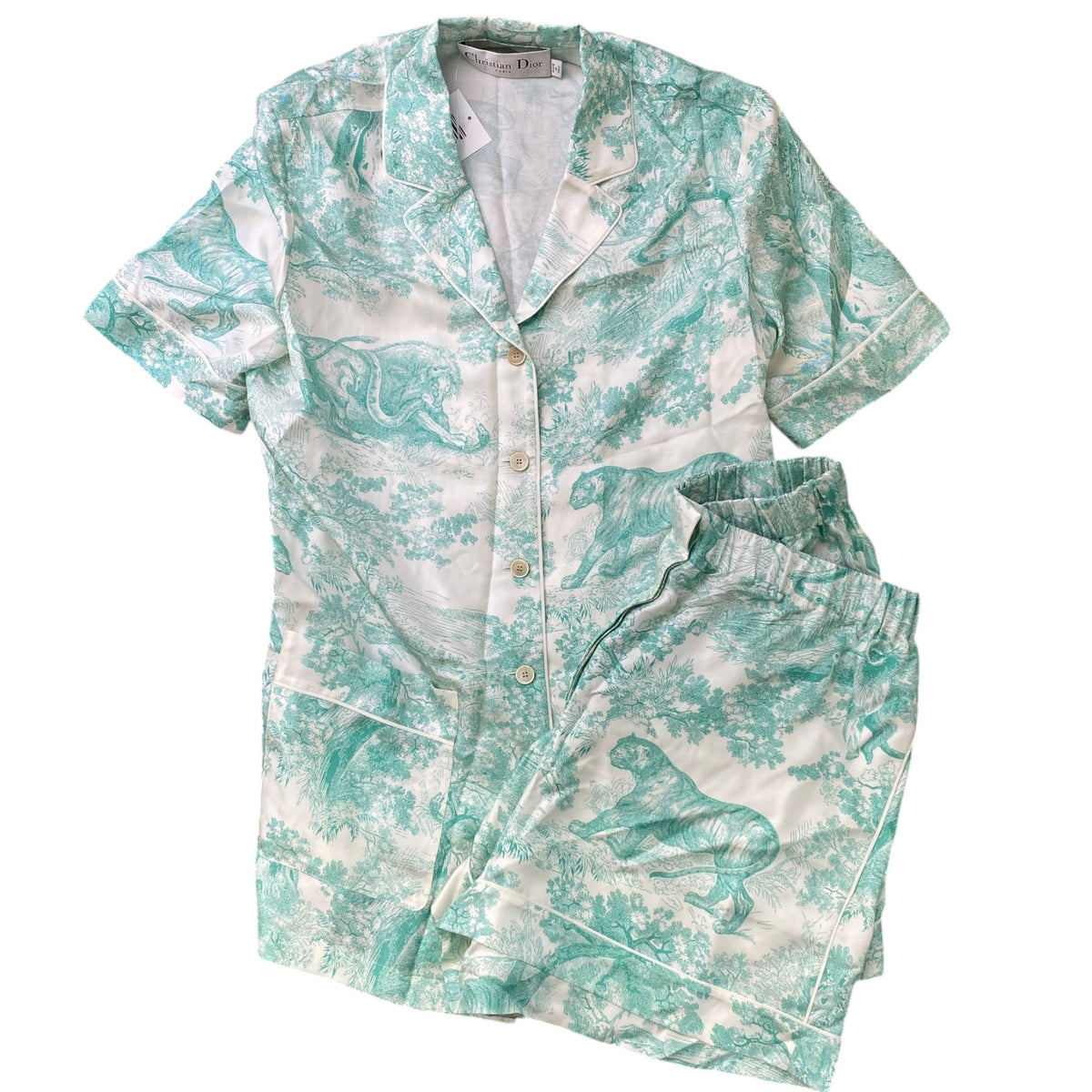 Women's Dioriviera Chez Moi Shirt & Shorts Co-ord Full Tracksuit Green Size L / UK 12 - Photo 1