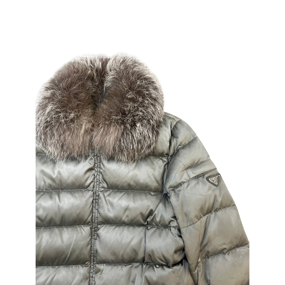Women's Plaque Logo Fox Fur Down Jacket Grey Size S / UK 8 - Photo 3