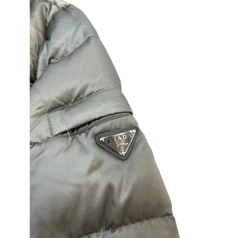 Women's Plaque Logo Fox Fur Down Jacket Grey Size S / UK 8