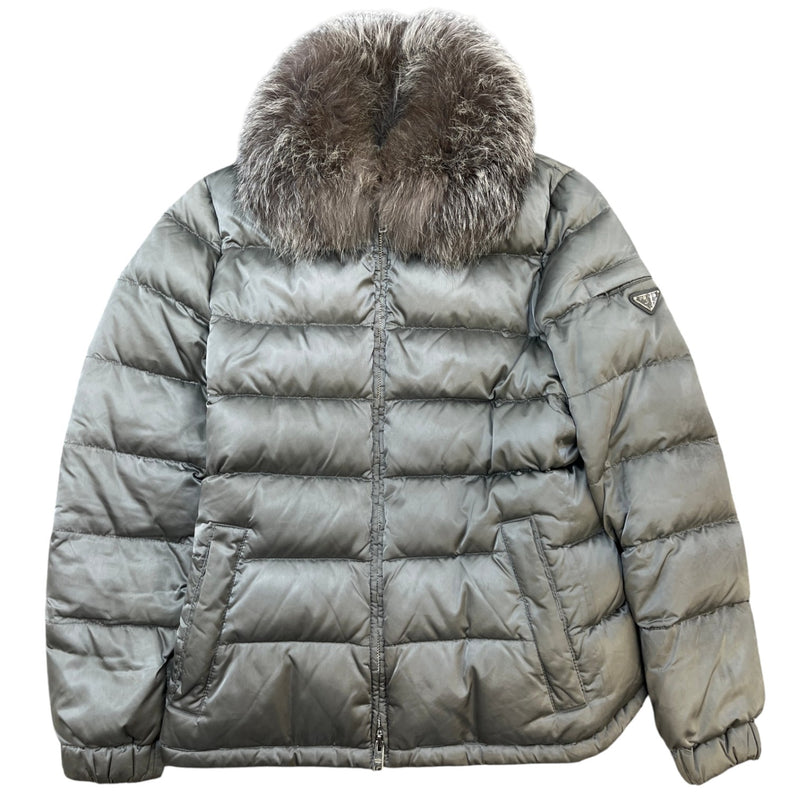 Women's Plaque Logo Fox Fur Down Jacket Grey Size S / UK 8