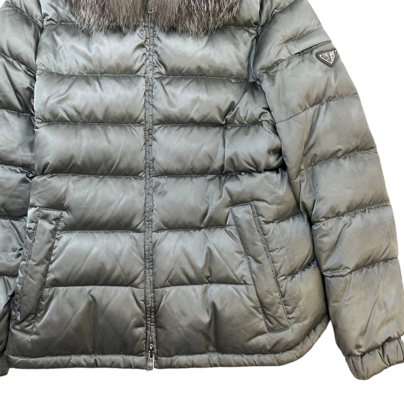 Women's Plaque Logo Fox Fur Down Jacket Grey Size S / UK 8