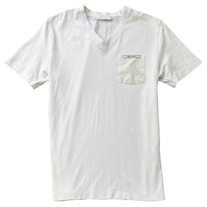 Men's Pocket Logo V Neck T-Shirt White Size S