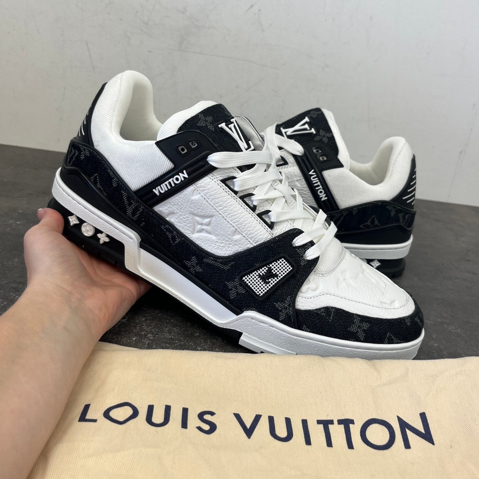 Men's Lv Denim Low Trainers Black Size EU 44 / UK 10 - Photo 12