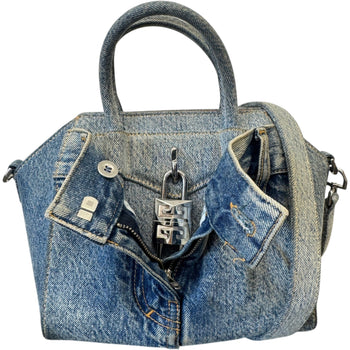 Women's Antigona Lock Mini Boyfriend denim Bag Blue