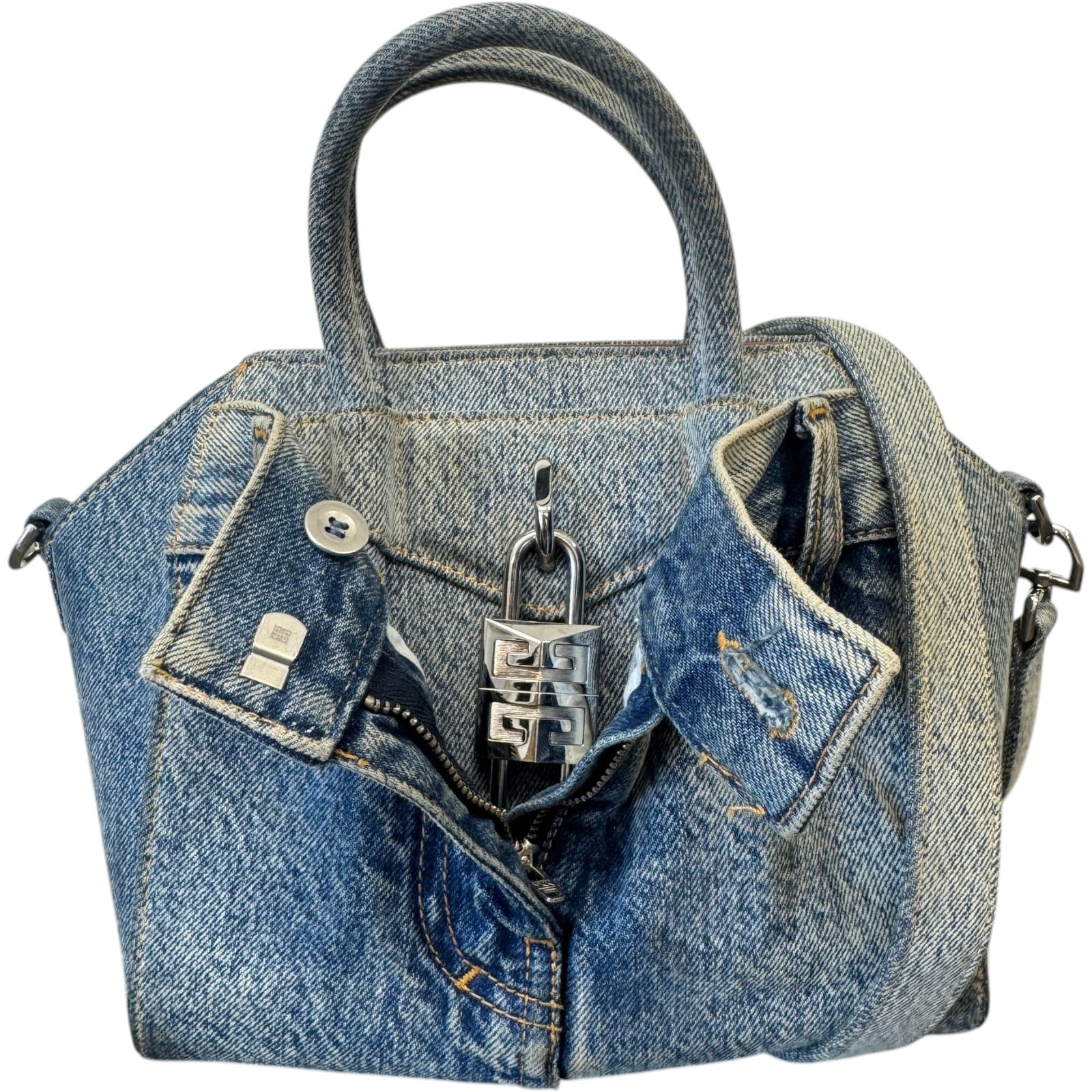 Women's Antigona Lock Mini Boyfriend denim Bag Blue - Photo 1