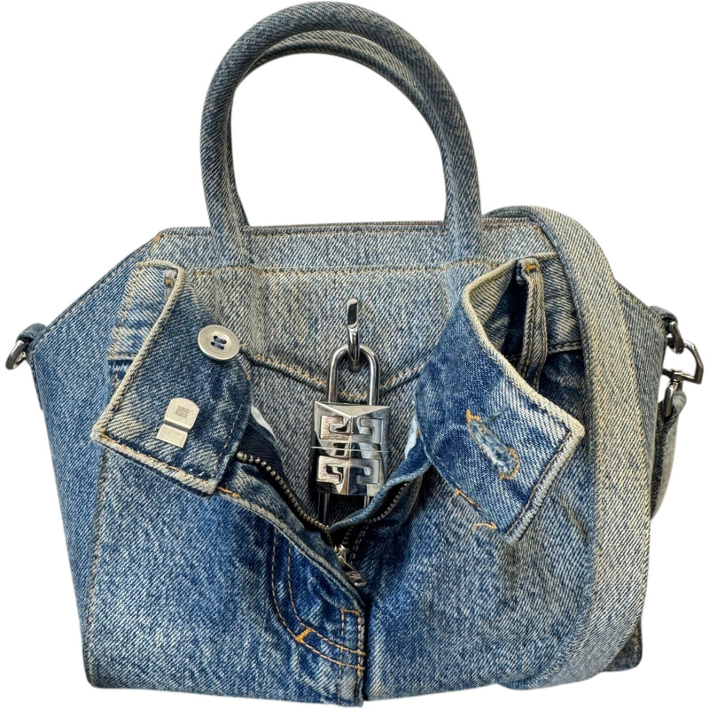 Women's Antigona Lock Mini Boyfriend denim Bag Blue
