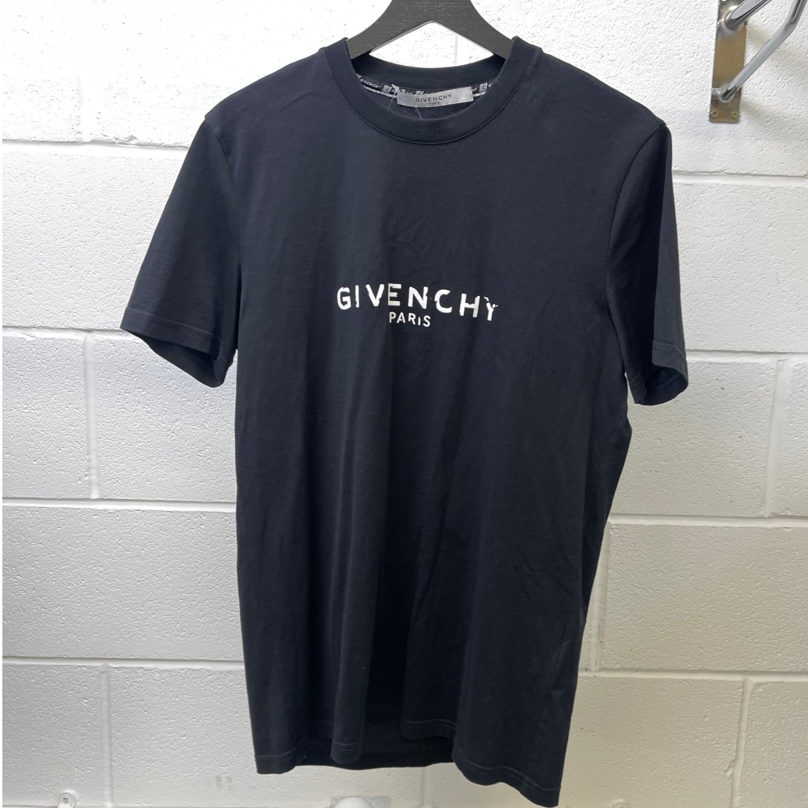 Men's Distressed Logo Print T-Shirt Black Size S - Photo 8