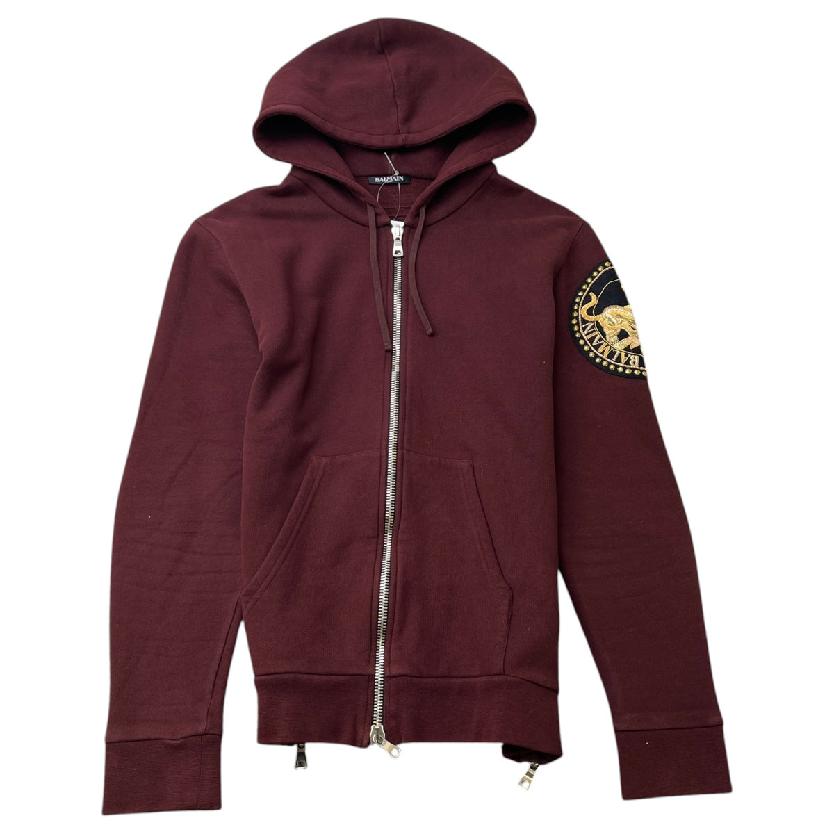 Men's Logo Crest Zip-Up Hoodie Burgundy Size S - Photo 1