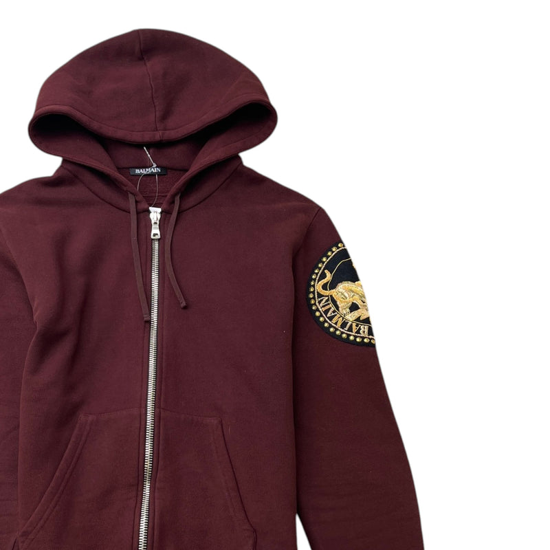 Men's Logo Crest Zip-Up Hoodie Burgundy Size S