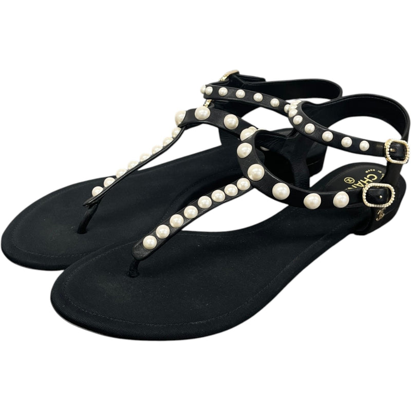 Women's Flat Thong pearl Sandals Black Size UK 6.5 / EU 39.5