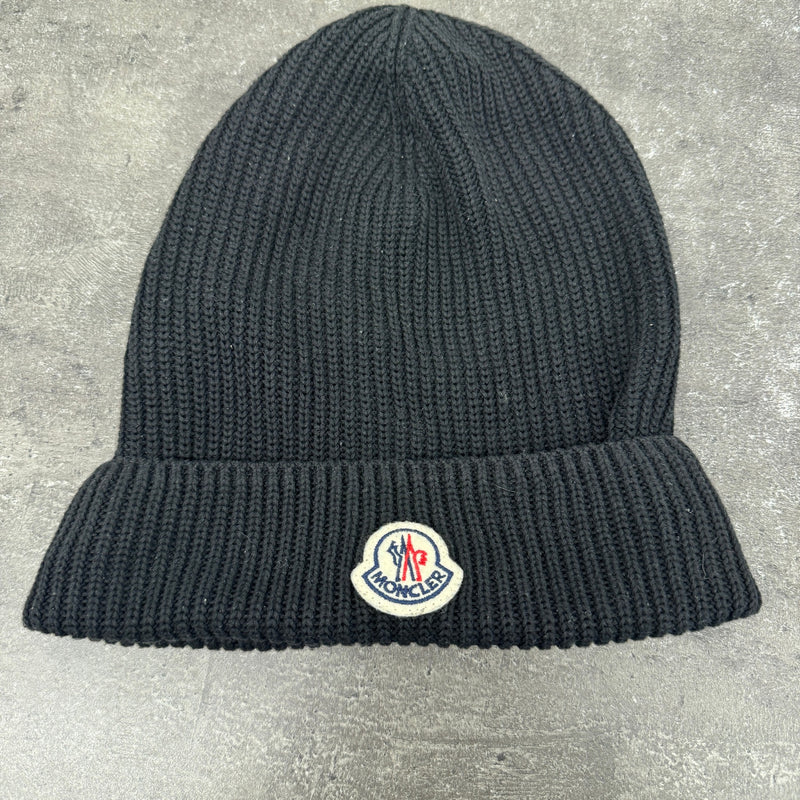Men's Logo Patch Beanie Hat Black