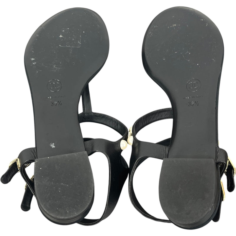Women's Flat Thong pearl Sandals Black Size UK 6.5 / EU 39.5