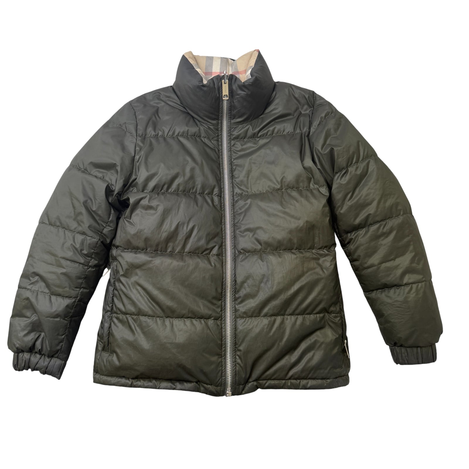 Women's Reversible Check Down Jacket Khaki Size S - Photo 2