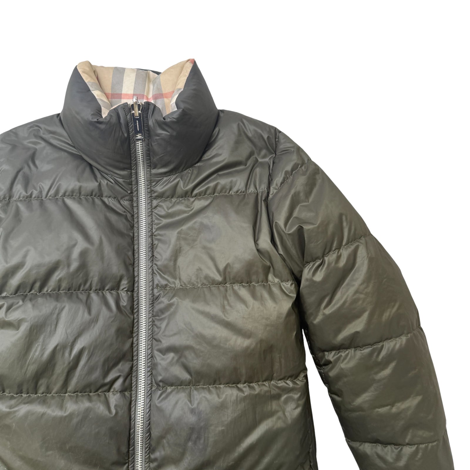 Women's Reversible Check Down Jacket Khaki Size S - Photo 6